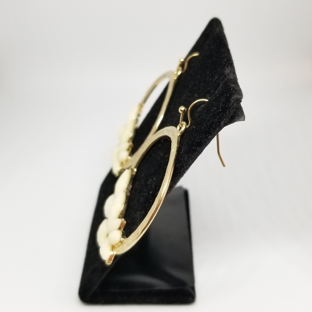 Gold & Cream Textured Hoop Earrings - Picture 7 of 8